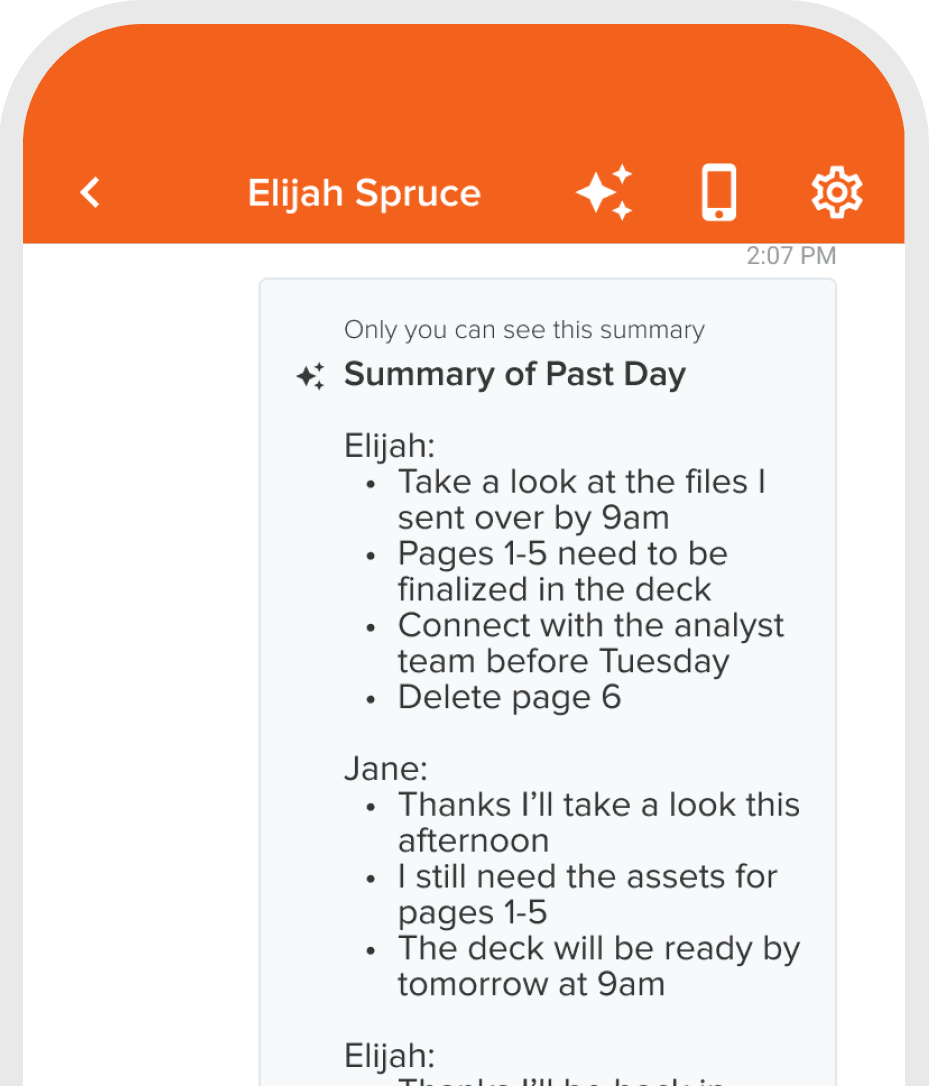 Voxer AI chat summary example